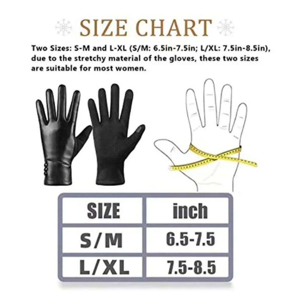Women Winter Leather Gloves Touch Screen Wool Lined Warm Windproof Driving Glove